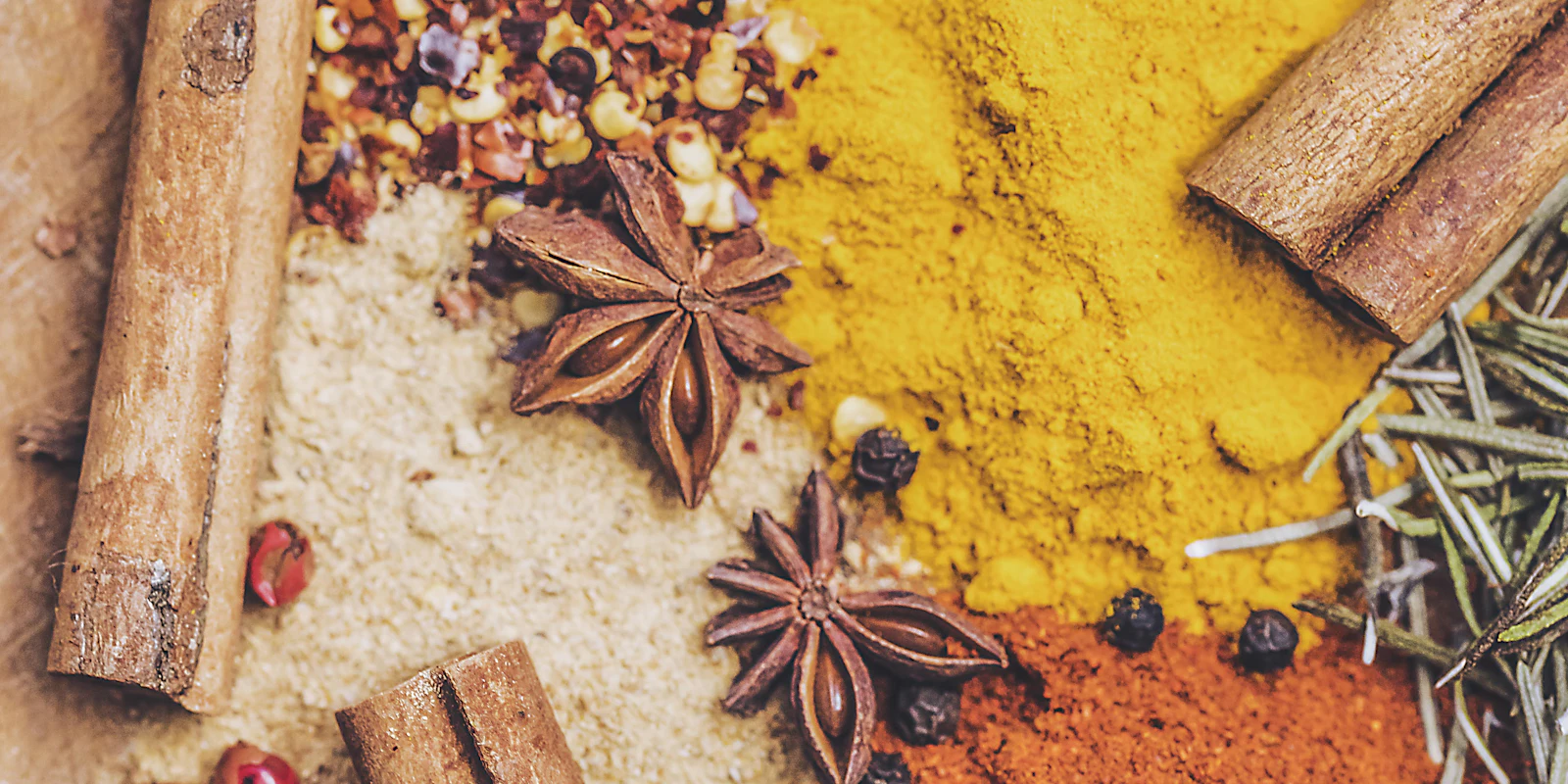 Indian spices such as cinnamon, star anise and turmeric used in natural remedies
